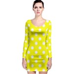 Polka Dots - White on Yellow Long Sleeve Bodycon Dress