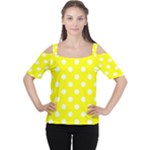 Polka Dots - White on Yellow Women s Cutout Shoulder Tee