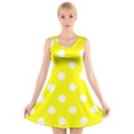 Polka Dots - White on Yellow V-Neck Sleeveless Dress