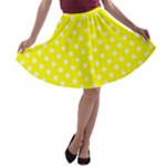 Polka Dots - White on Yellow A-line Skater Skirt