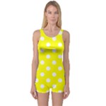 Polka Dots - White on Yellow One Piece Boyleg Swimsuit