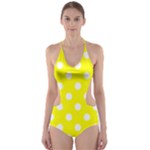 Polka Dots - White on Yellow Cut-Out One Piece Swimsuit