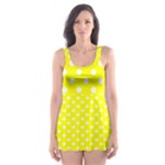 Polka Dots - White on Yellow Skater Dress Swimsuit