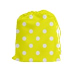Polka Dots - White on Yellow Drawstring Pouch (XL)