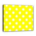 Polka Dots - White on Yellow Deluxe Canvas 24  x 20  (Stretched)