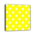 Polka Dots - White on Yellow Mini Canvas 6  x 6  (Stretched)