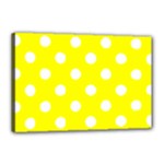 Polka Dots - White on Yellow Canvas 18  x 12  (Stretched)