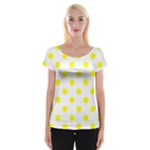 Polka Dots - Yellow on White Women s Cap Sleeve Top