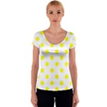 Polka Dots - Yellow on White Women s V-Neck Cap Sleeve Top