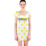 Polka Dots - Yellow on White Short Sleeve Bodycon Dress