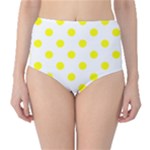 Polka Dots - Yellow on White High-Waist Bikini Bottoms