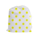 Polka Dots - Yellow on White Drawstring Pouch (XL)