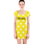 Polka Dots - White on Canary Yellow Short Sleeve Bodycon Dress