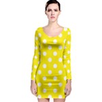 Polka Dots - White on Canary Yellow Long Sleeve Bodycon Dress