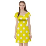Polka Dots - White on Canary Yellow Short Sleeve Skater Dress