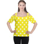 Polka Dots - White on Canary Yellow Women s Cutout Shoulder Tee