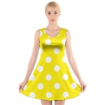 Polka Dots - White on Canary Yellow V-Neck Sleeveless Dress
