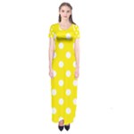 Polka Dots - White on Canary Yellow Short Sleeve Maxi Dress