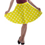 Polka Dots - White on Canary Yellow A-line Skater Skirt