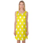 Polka Dots - White on Canary Yellow Sleeveless Satin Nightdress