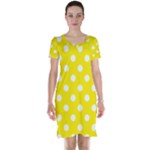 Polka Dots - White on Canary Yellow Short Sleeve Nightdress