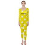 Polka Dots - White on Canary Yellow Long Sleeve Catsuit