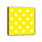 Polka Dots - White on Canary Yellow Mini Canvas 4  x 4  (Stretched)