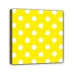 Polka Dots - White on Canary Yellow Mini Canvas 6  x 6  (Stretched)