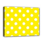 Polka Dots - White on Canary Yellow Canvas 14  x 11  (Stretched)