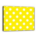 Polka Dots - White on Canary Yellow Canvas 16  x 12  (Stretched)