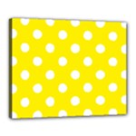Polka Dots - White on Canary Yellow Canvas 20  x 16  (Stretched)