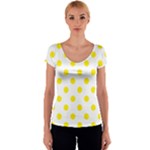 Polka Dots - Canary Yellow on White Women s V-Neck Cap Sleeve Top