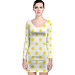Polka Dots - Canary Yellow on White Long Sleeve Bodycon Dress