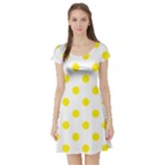 Polka Dots - Canary Yellow on White Short Sleeve Skater Dress