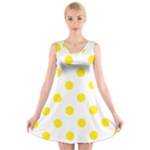 Polka Dots - Canary Yellow on White V-Neck Sleeveless Dress