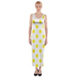 Polka Dots - Canary Yellow on White Fitted Maxi Dress