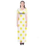 Polka Dots - Canary Yellow on White Short Sleeve Maxi Dress