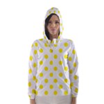 Polka Dots - Canary Yellow on White Hooded Wind Breaker (Women)