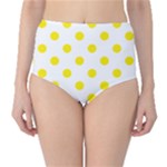 Polka Dots - Canary Yellow on White High-Waist Bikini Bottoms