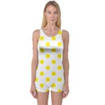 Polka Dots - Canary Yellow on White One Piece Boyleg Swimsuit