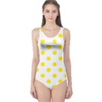 Polka Dots - Canary Yellow on White One Piece Swimsuit