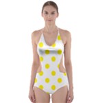 Polka Dots - Canary Yellow on White Cut-Out One Piece Swimsuit
