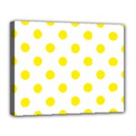 Polka Dots - Canary Yellow on White Canvas 14  x 11  (Stretched)