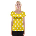 Polka Dots - White on Gold Yellow Women s Cap Sleeve Top