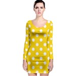 Polka Dots - White on Gold Yellow Long Sleeve Bodycon Dress