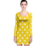 Polka Dots - White on Gold Yellow Long Sleeve Velvet Bodycon Dress