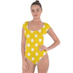 Polka Dots - White on Gold Yellow Short Sleeve Leotard (Ladies)