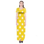 Polka Dots - White on Gold Yellow Short Sleeve Maxi Dress