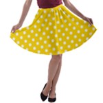 Polka Dots - White on Gold Yellow A-line Skater Skirt