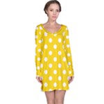 Polka Dots - White on Gold Yellow Long Sleeve Nightdress